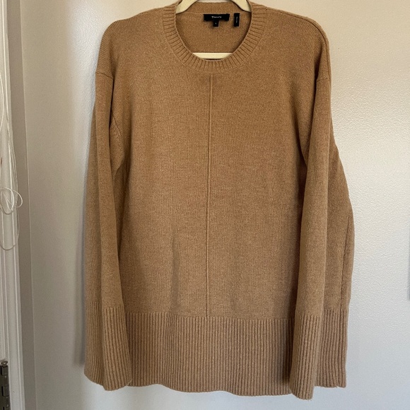 THEORY Oversized Crewneck Sweater in Wool-Cashmere Camel Size L - Picture 3 of 7